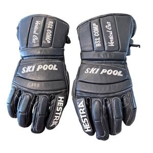 Hestra RSL Comp Vertical Cut Black Leather Ski Racing Gloves Padded Size 7